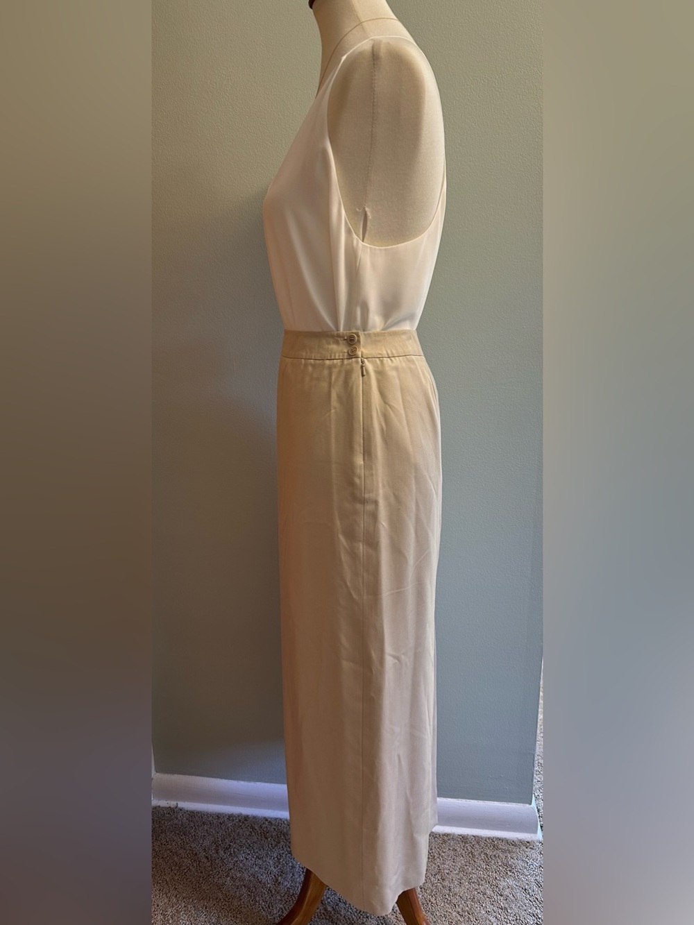 Vintage Talbots Silk Khaki Long Skirt - Picture 8 of 12